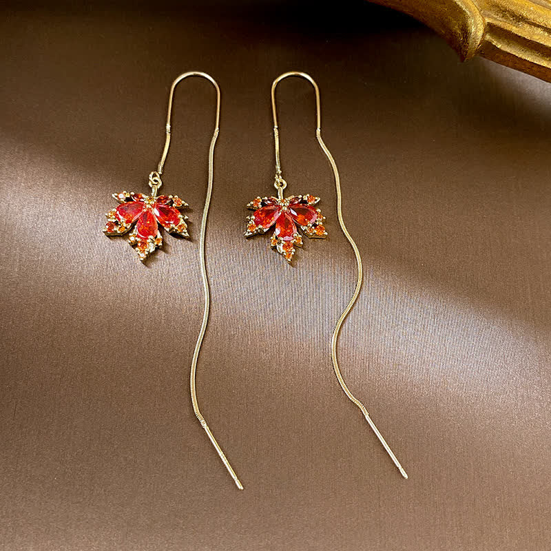 Copper Maple Leaf Zircon Necklace Pendant Ring Earrings for Luck