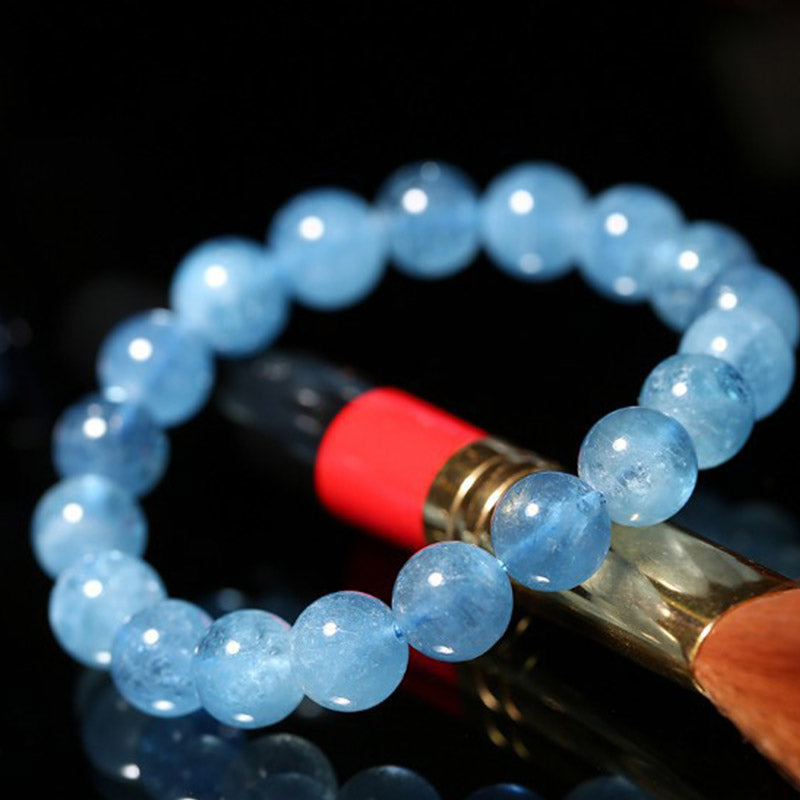 8mm Aquamarine Healing Beads Peace Bracelet