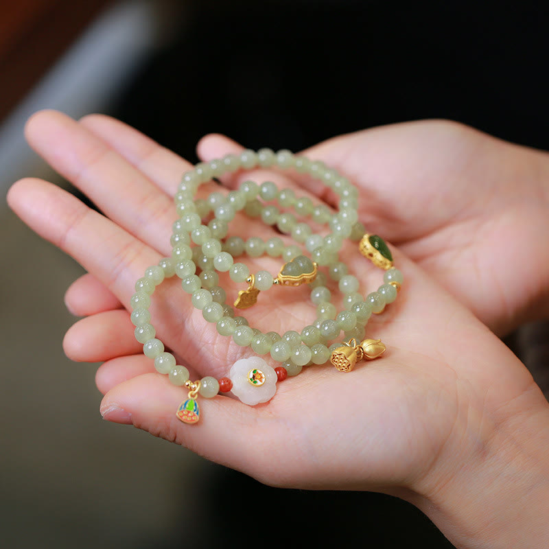 6mm Natural Hetian Jade Lucky Charm Bracelet