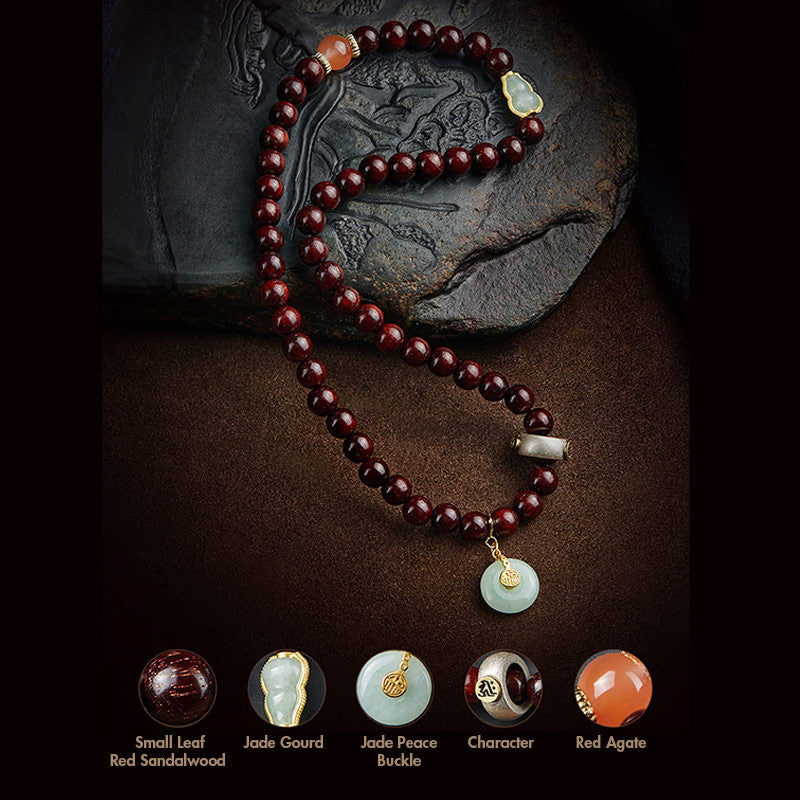 Chinese Zodiac Bracelet with Small Leaf Red Sandalwood & Jade for Protection