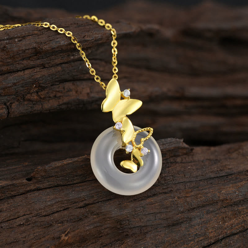 Collier pendentif papillon en argent 925 et calcédoine