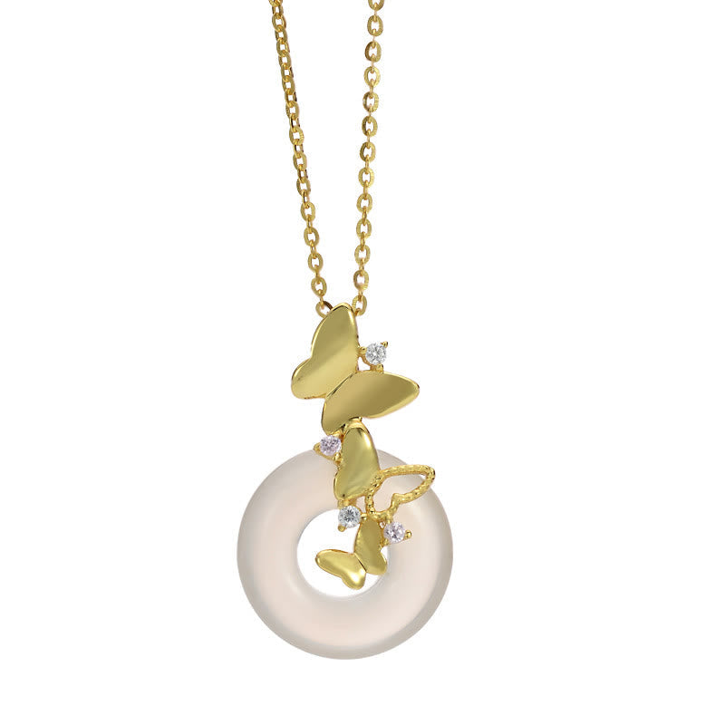 Collier pendentif papillon en argent 925 et calcédoine