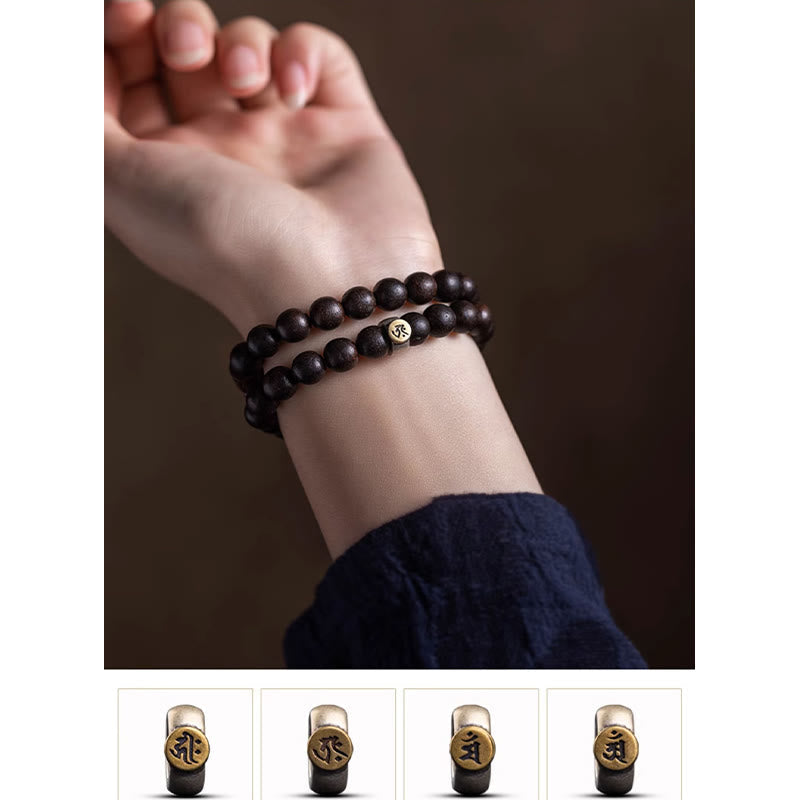 Bracelet zodiaque chinois en argent 925 avec bois d'agar et quartz fraise