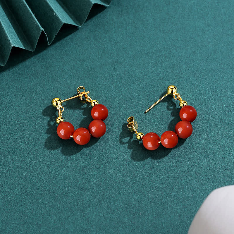 Boucles d'oreilles en jade Hetian et agate rouge en argent sterling 925