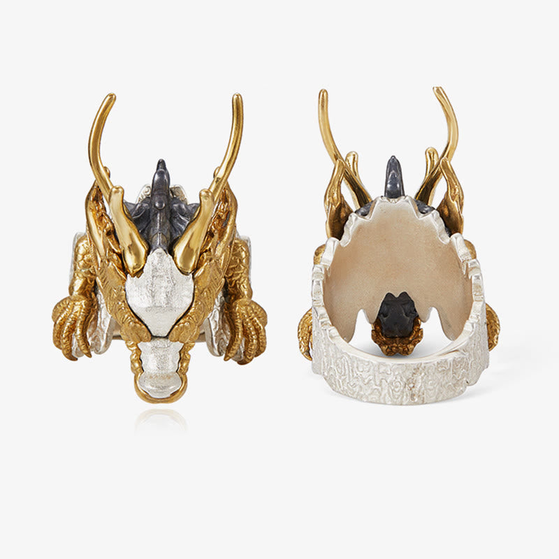 Bague réglable en argent sterling 925 avec protection du dragon