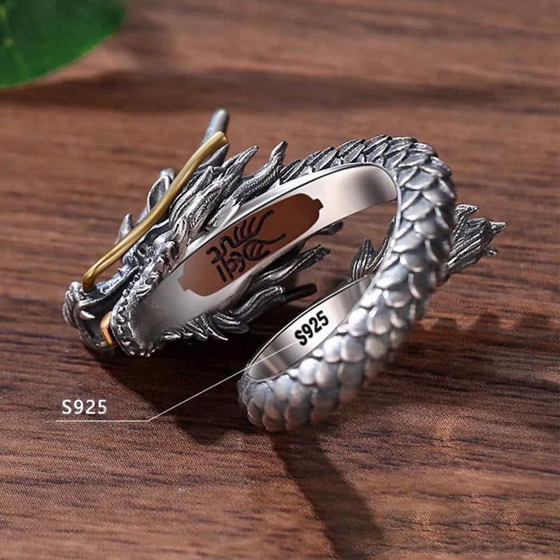 Bague dragon réglable en argent sterling 925 pour la protection et la force
