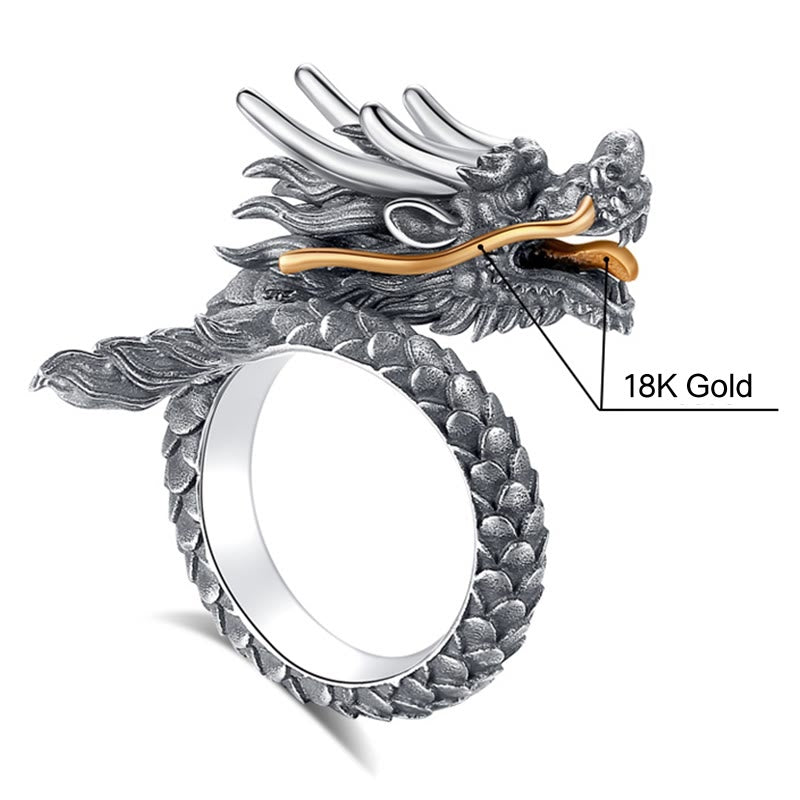 Bague dragon réglable en argent sterling 925 pour la protection et la force