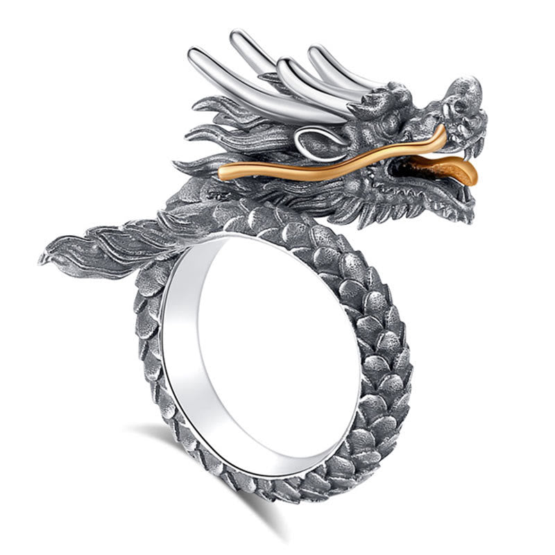 Bague dragon réglable en argent sterling 925 pour la protection et la force