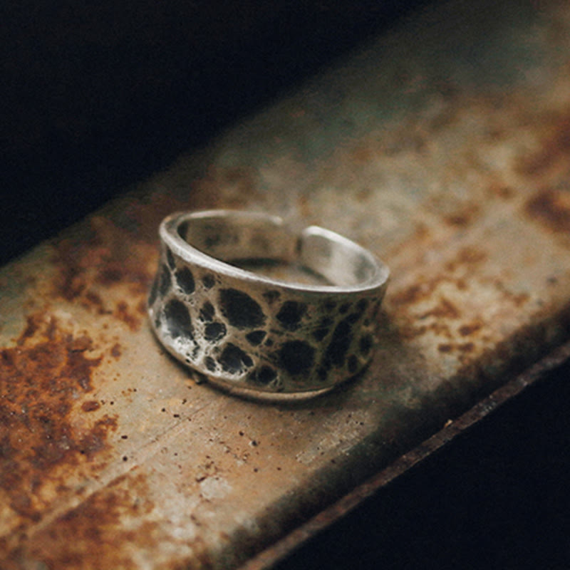 Bague de protection réglable en argent sterling 925 avec texture bosselée
