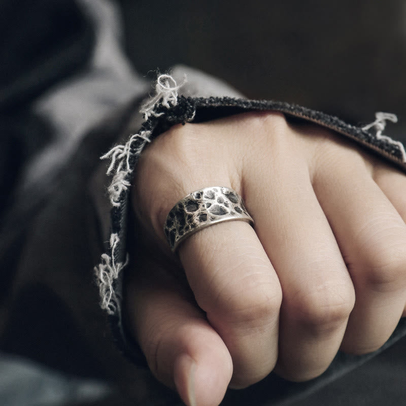 Bague de protection réglable en argent sterling 925 avec texture bosselée