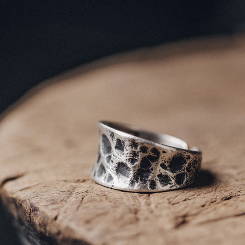 Bague de protection réglable en argent sterling 925 avec texture bosselée