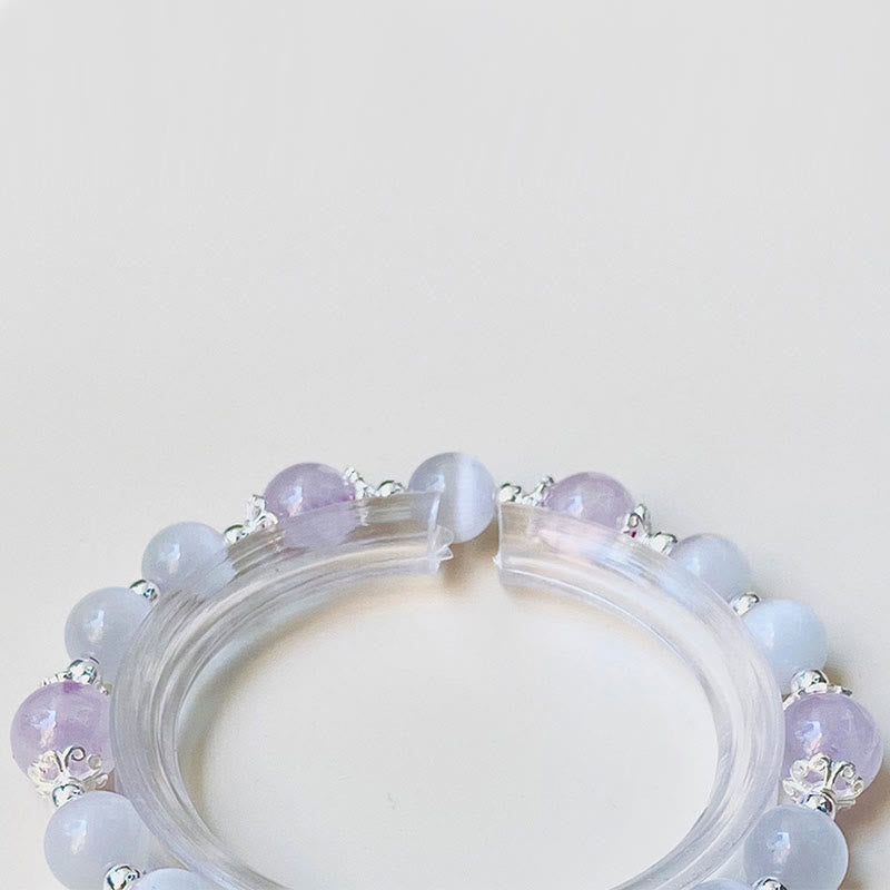 Bracelet de conscience spirituelle en argent sterling 925 avec améthyste œil de chat