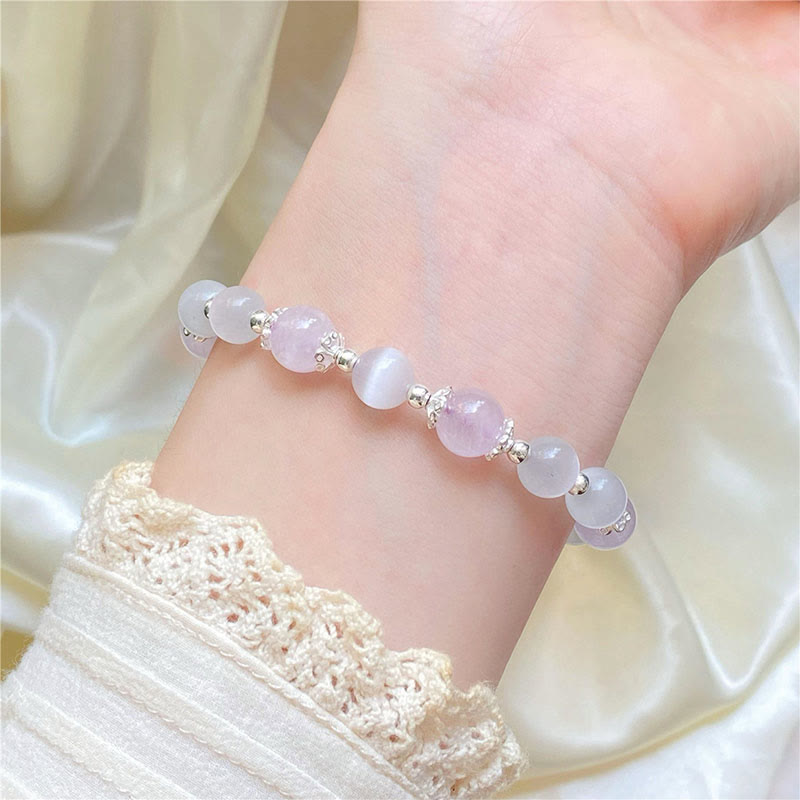 Bracelet de conscience spirituelle en argent sterling 925 avec améthyste œil de chat