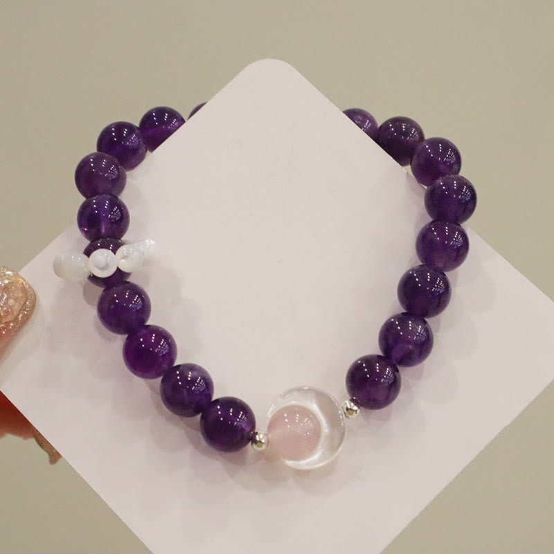 Bracelet de guérison croissant de lune en argent sterling 925 et améthyste