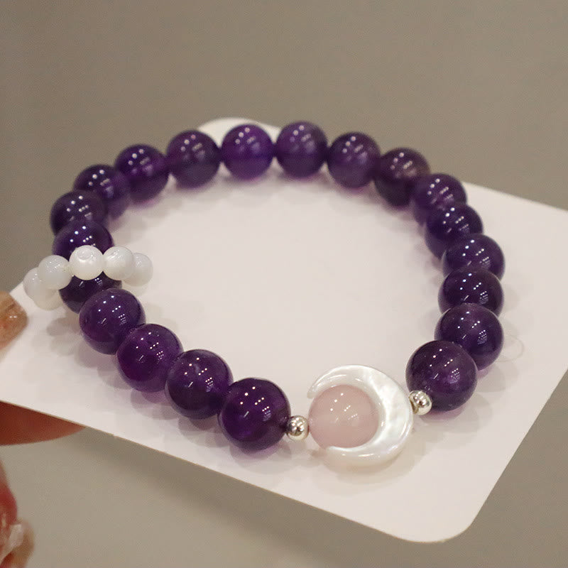 Bracelet de guérison croissant de lune en argent sterling 925 et améthyste