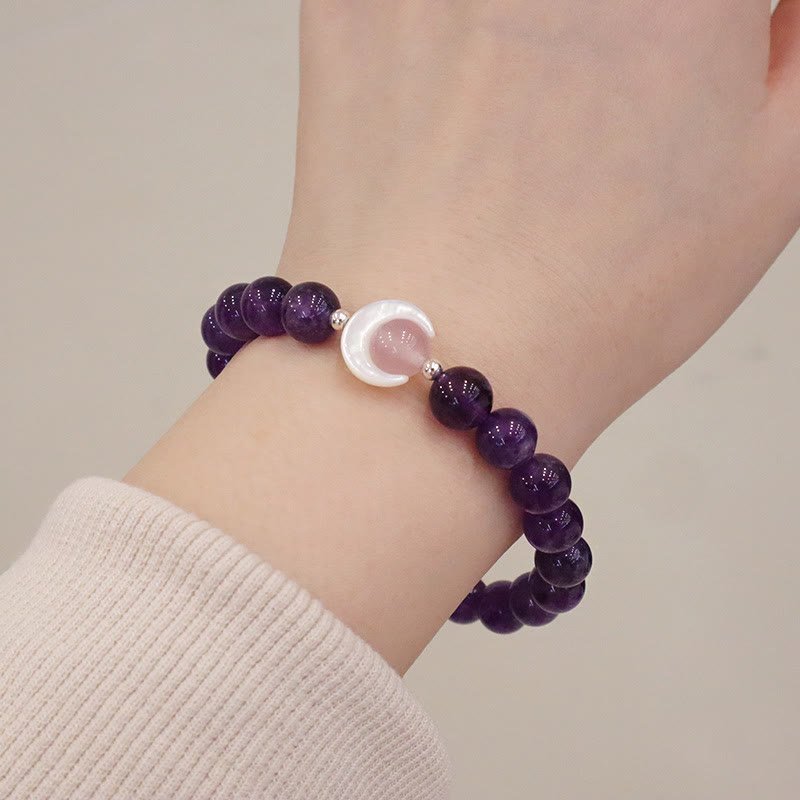 Bracelet de guérison croissant de lune en argent sterling 925 et améthyste