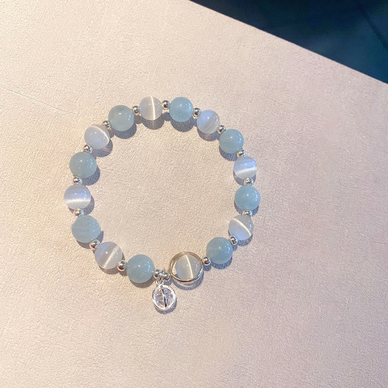 Bracelet de soutien œil de chat en argent sterling 925 et aigue-marine