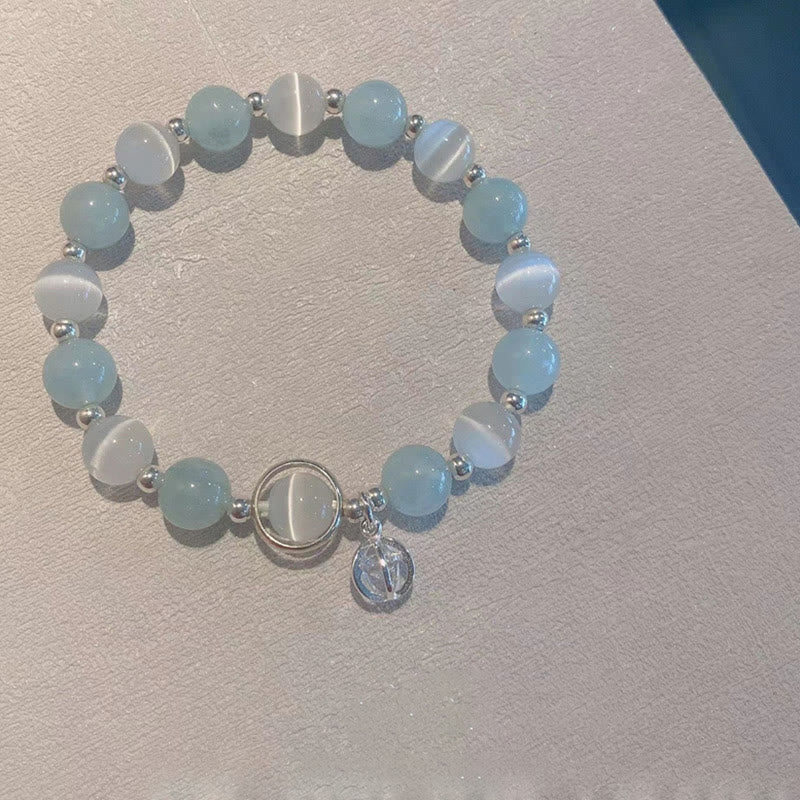 Bracelet de soutien œil de chat en argent sterling 925 et aigue-marine