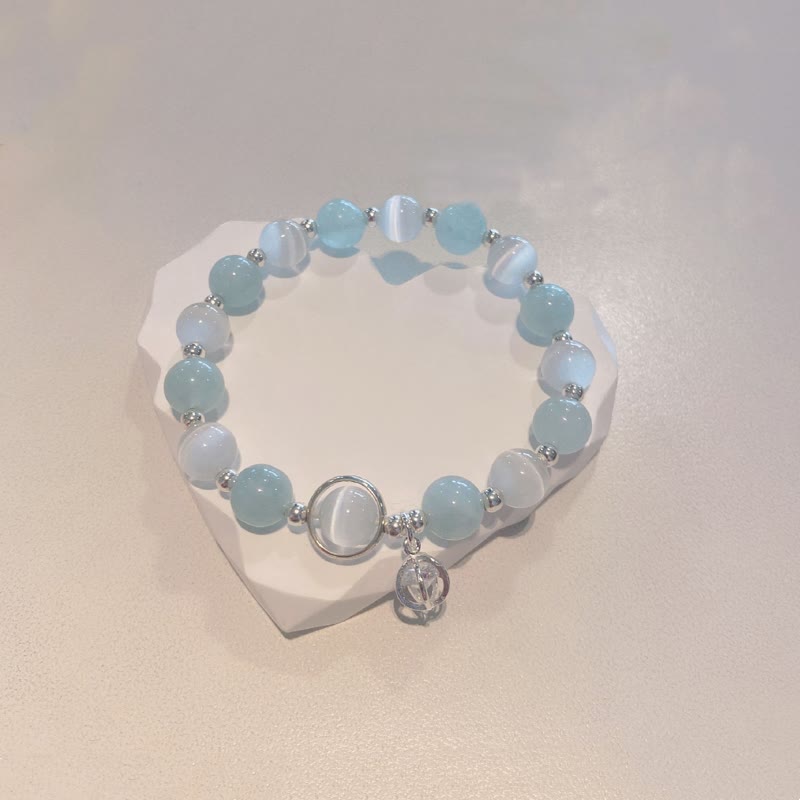 Bracelet de soutien œil de chat en argent sterling 925 et aigue-marine