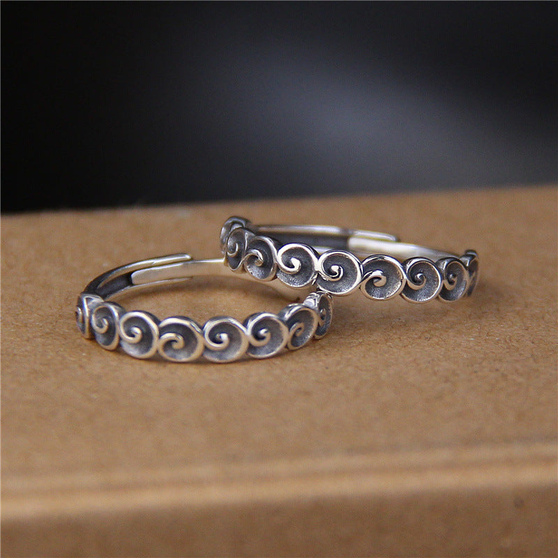 Bague de protection spirituelle en argent sterling 925 avec nuages ​​de bon augure