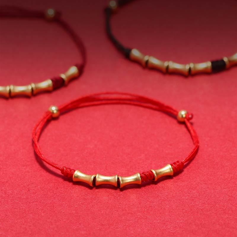 Bracelet porte-bonheur en argent sterling 925 et bambou, cordon rouge