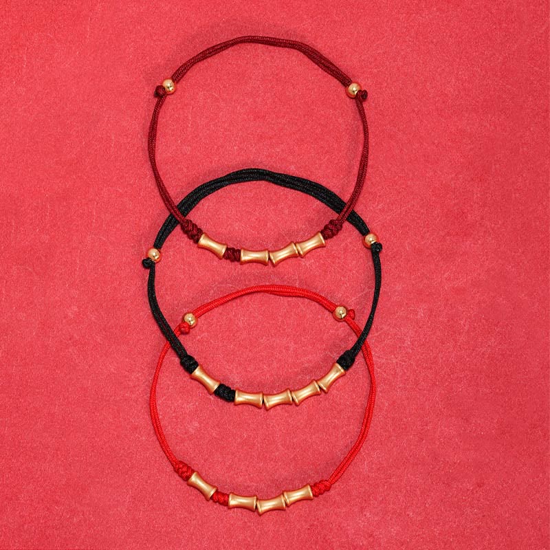 Bracelet porte-bonheur en argent sterling 925 et bambou, cordon rouge