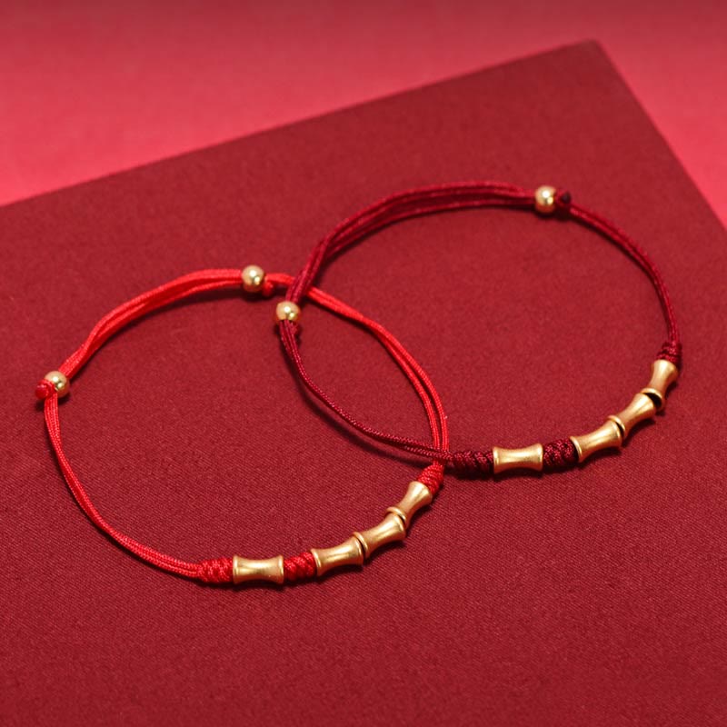 Bracelet porte-bonheur en argent sterling 925 et bambou, cordon rouge