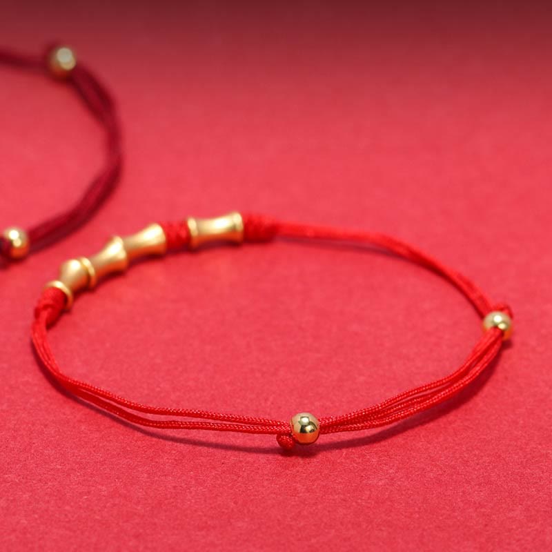 Bracelet porte-bonheur en argent sterling 925 et bambou, cordon rouge