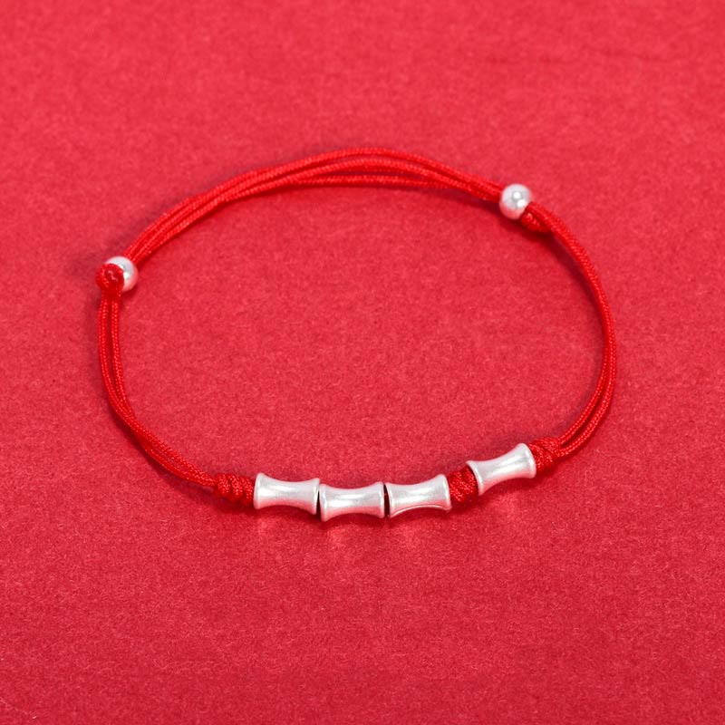 Bracelet porte-bonheur en argent sterling 925 et bambou, cordon rouge
