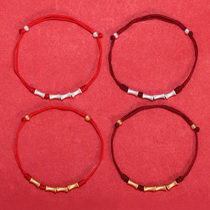 Bracelet porte-bonheur en argent sterling 925 et bambou, cordon rouge