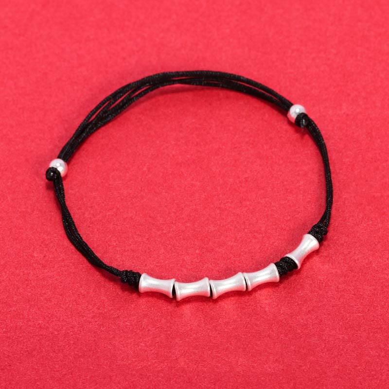 Bracelet porte-bonheur en argent sterling 925 et bambou, cordon rouge