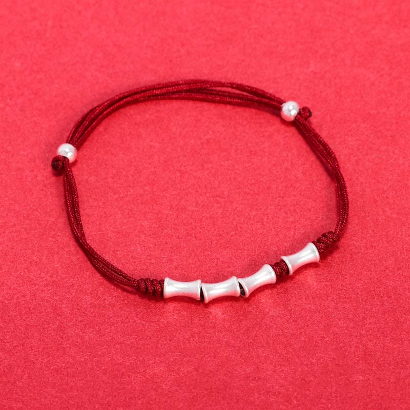 Bracelet porte-bonheur en argent sterling 925 et bambou, cordon rouge