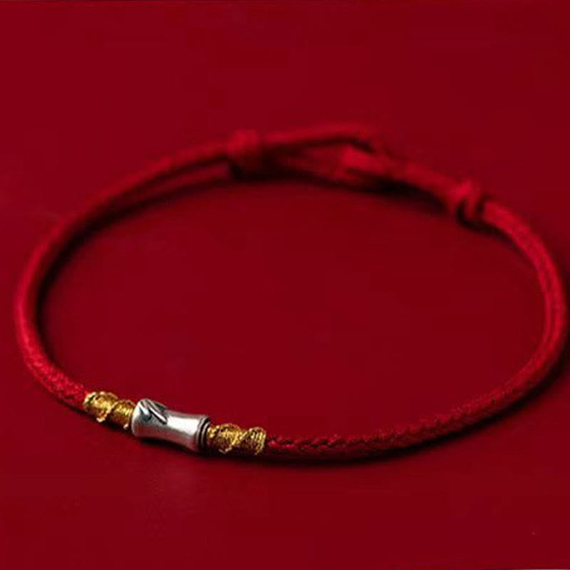Bracelet porte-bonheur en argent sterling 925 et bambou rouge