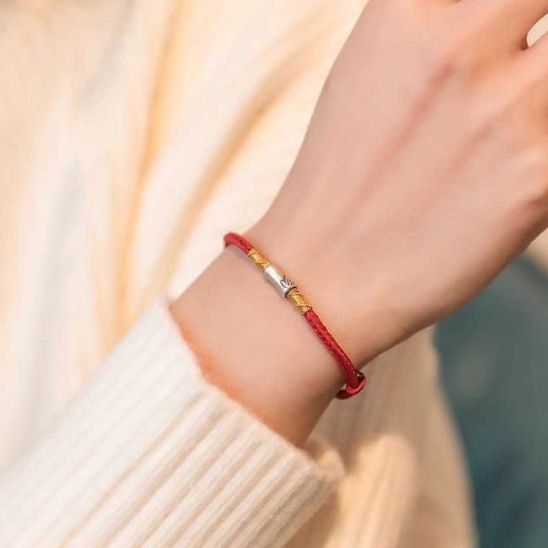 Bracelet porte-bonheur en argent sterling 925 et bambou rouge