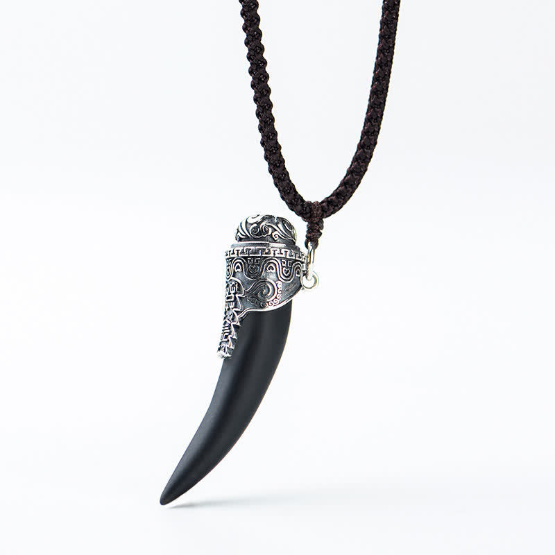 Collier pendentif Force en obsidienne noire en argent sterling 925