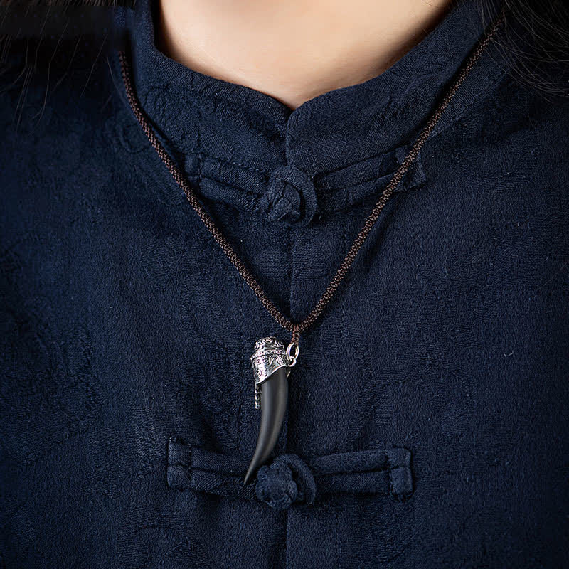 Collier pendentif Force en obsidienne noire en argent sterling 925