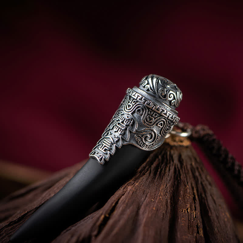 Collier pendentif Force en obsidienne noire en argent sterling 925