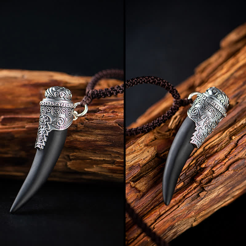 Collier pendentif Force en obsidienne noire en argent sterling 925