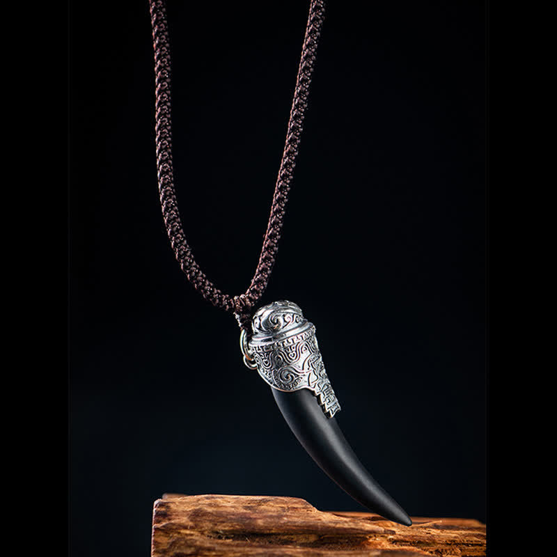 Collier pendentif Force en obsidienne noire en argent sterling 925