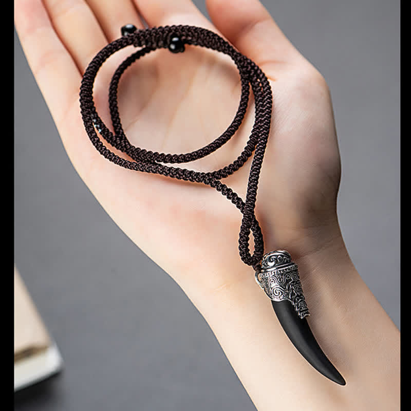 Collier pendentif Force en obsidienne noire en argent sterling 925