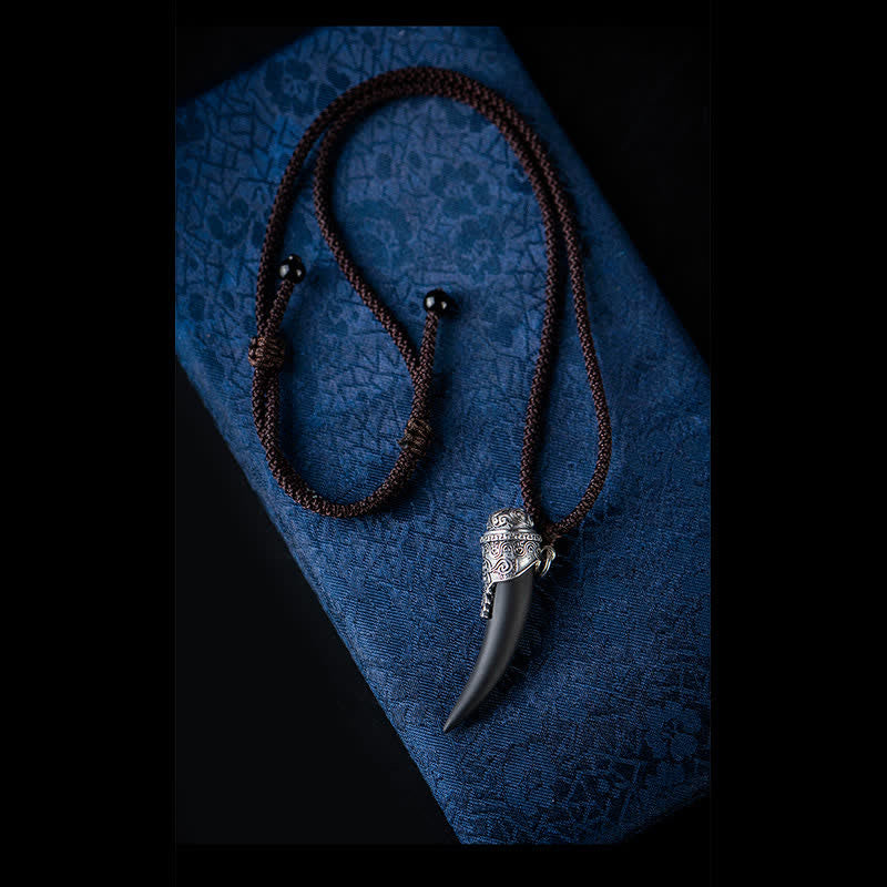 Collier pendentif Force en obsidienne noire en argent sterling 925