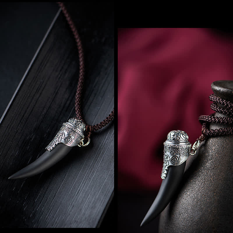 Collier pendentif Force en obsidienne noire en argent sterling 925