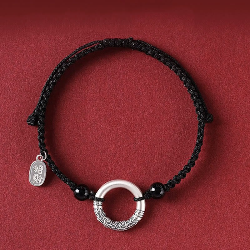 Bracelet Fu en argent sterling 925 avec onyx noir et boucle de paix