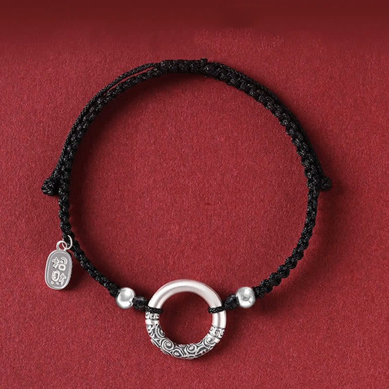 Bracelet Fu en argent sterling 925 avec onyx noir et boucle de paix