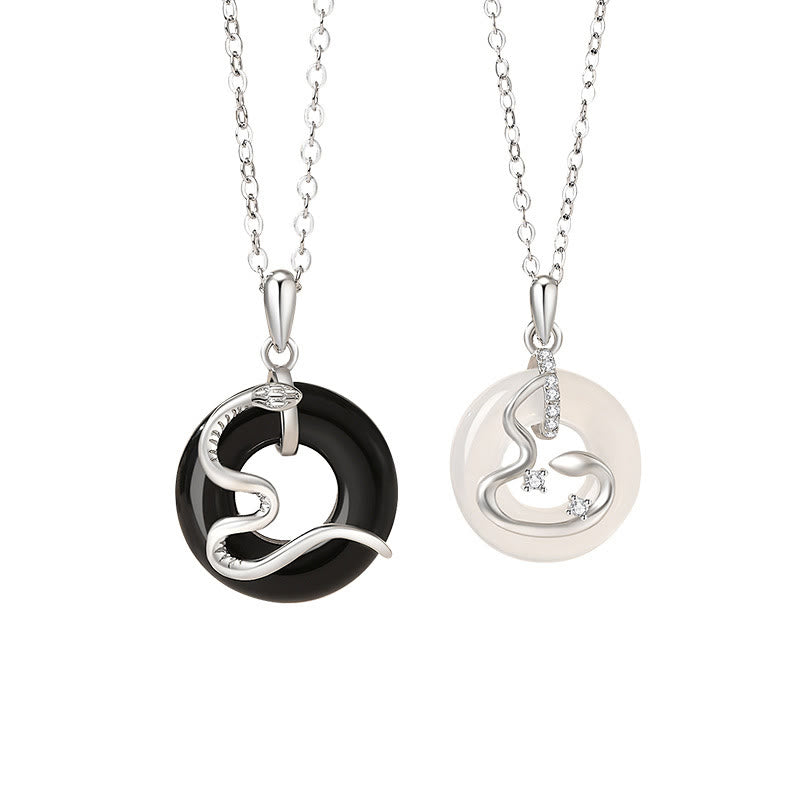 Collier avec pendentif en argent sterling 925 et onyx noir avec boucle de paix