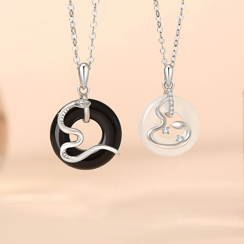 Collier avec pendentif en argent sterling 925 et onyx noir avec boucle de paix