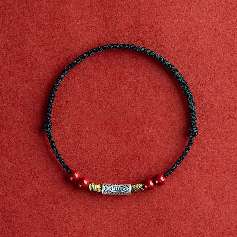 Bracelet tressé en argent sterling 925 avec motif poisson koï pour la richesse et la chance