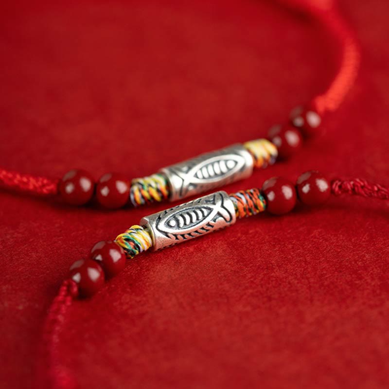 Bracelet tressé en argent sterling 925 avec motif poisson koï pour la richesse et la chance