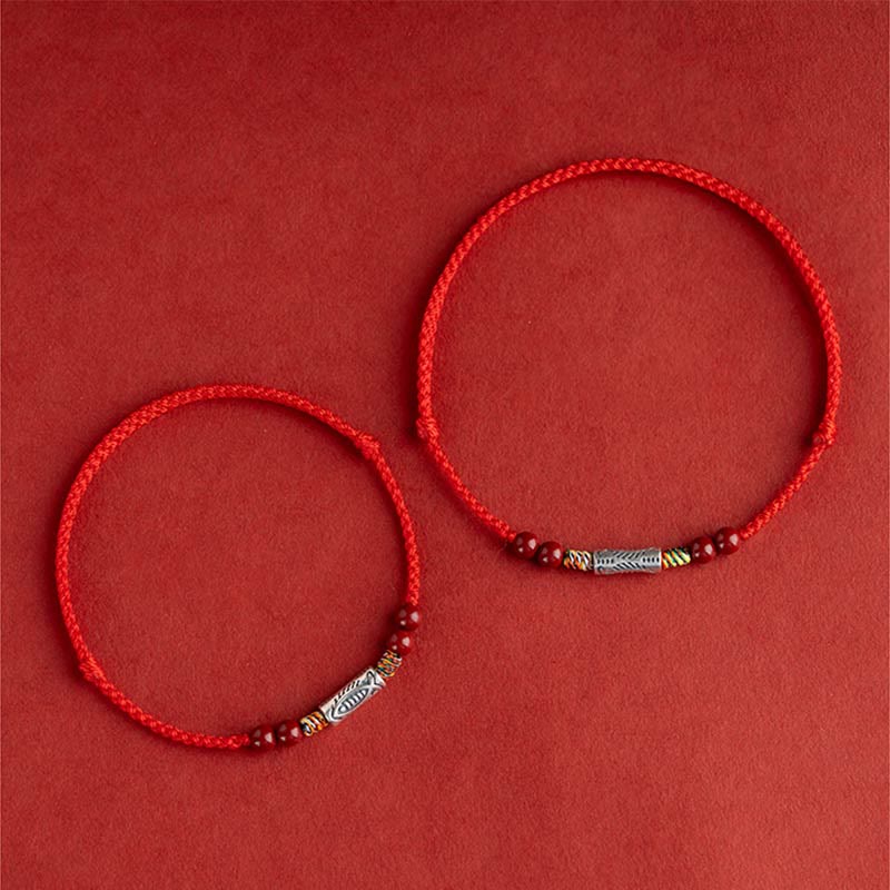 Bracelet tressé en argent sterling 925 avec motif poisson koï pour la richesse et la chance