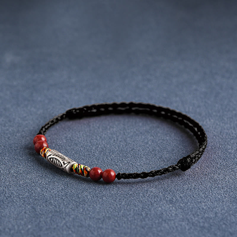 Bracelet tressé en argent sterling 925 avec motif poisson koï pour la richesse et la chance